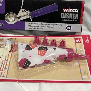 Lot NOB Winco No.40 Ice Cream Disher / Cookie Dough Scoop & NIP Piping Bag